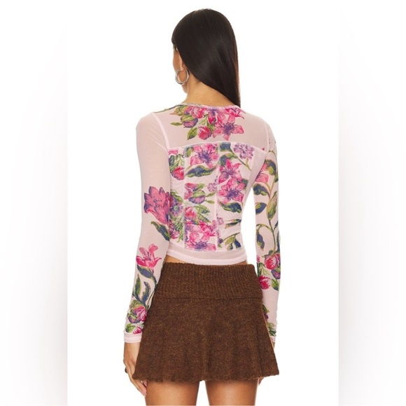 Free People Betty’s Garden Pink Combo Floral Long Sleeve Top size small - Picture 3 of 12